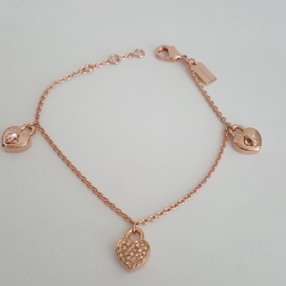 New Coach Rose Gold Turnlock Heart Bling Bracelet - Picture 1 of 4